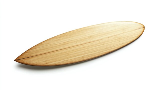 Bamboo Surfboard Isolated on Clean White Background for Surfing and Water Sports Concepts