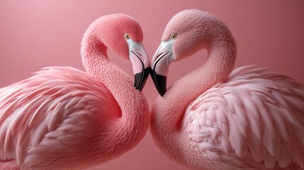 Naklejka premium Two pink flamingos forming a heart shape. (1)