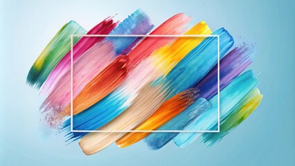 Vibrant Hues and Dynamic Brushstrokes A Colorful Abstract Painting with a Rectangular Frame for Text or Design Elements