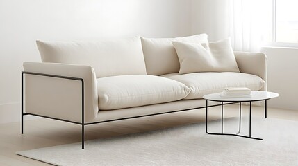 Modern Off White Sofa with Minimalist Coffee Table