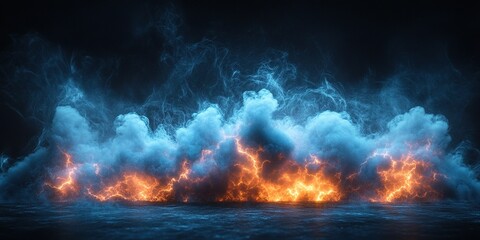Fototapeta premium Colorful smoke and fire blend with dark background to create a dramatic visual effect