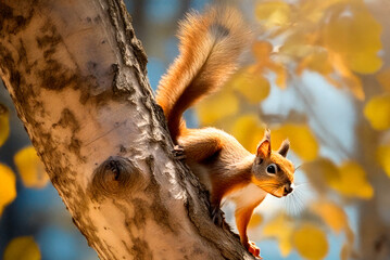 Naklejka premium Squirrel perched on a tree branch