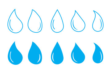 Set of Water drop icon collection. Flat droplet symbol. Vector Illustration.