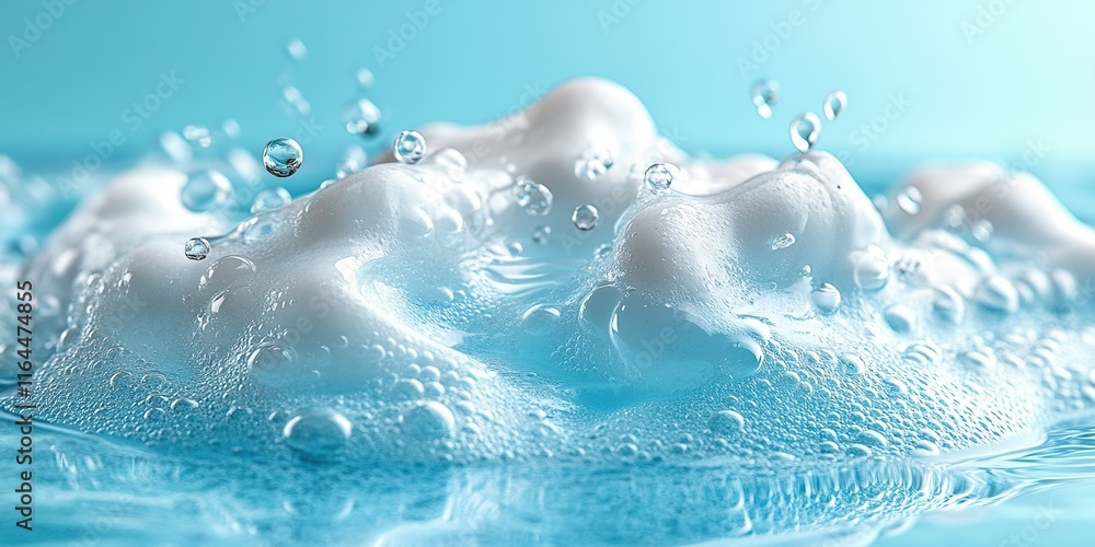Poster bubbles rising from a vibrant blue surface create a refreshing and lively atmosphere in a serene aqu