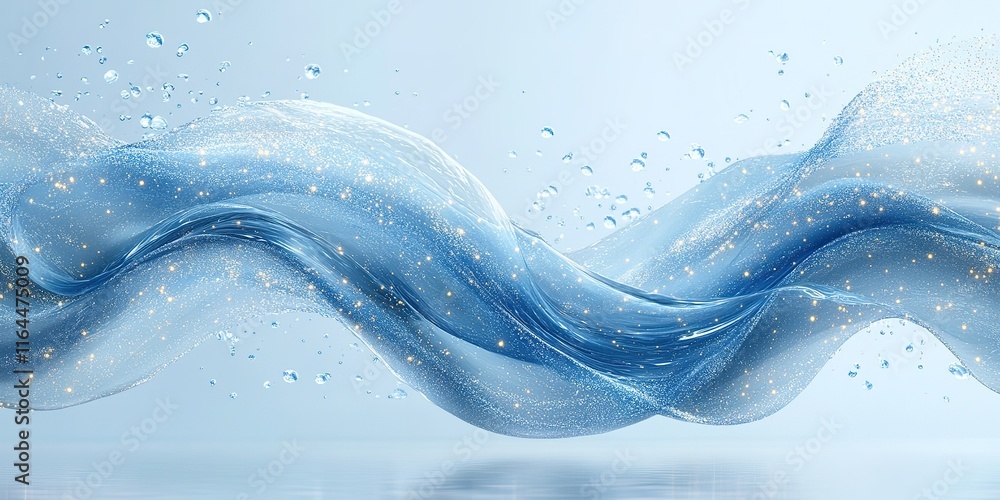 Poster flowing blue water with sparkling droplets creates a serene and captivating visual effect in a tranq
