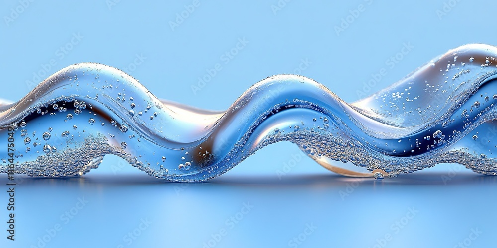 Aufkleber flowing waves of clear water with bubbles create an elegant and tranquil display against a light blu