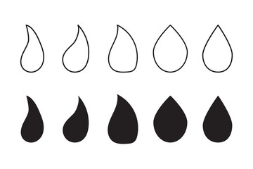 water drop icon set. simple water droplet symbol. transparent png and vector illustration.