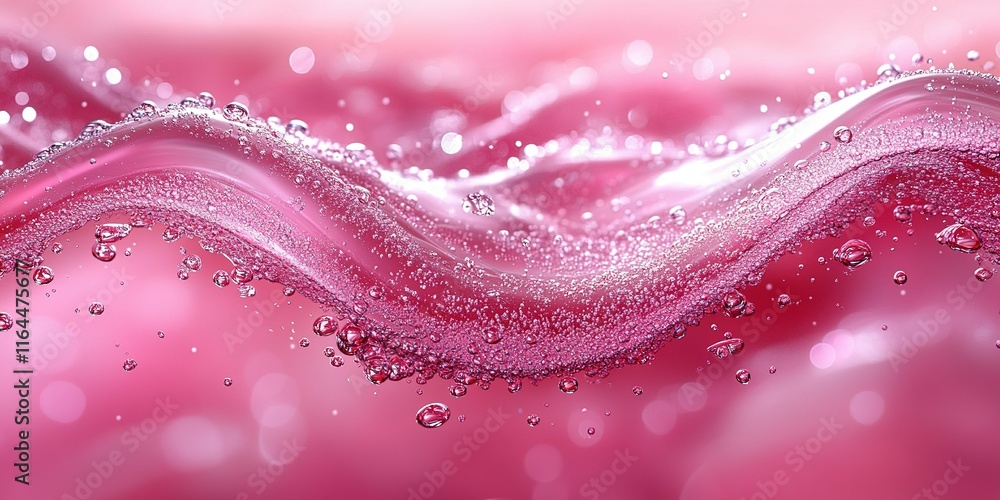 Poster waves of pink liquid with bubbles create a mesmerizing visual effect in a dynamic and vibrant displa