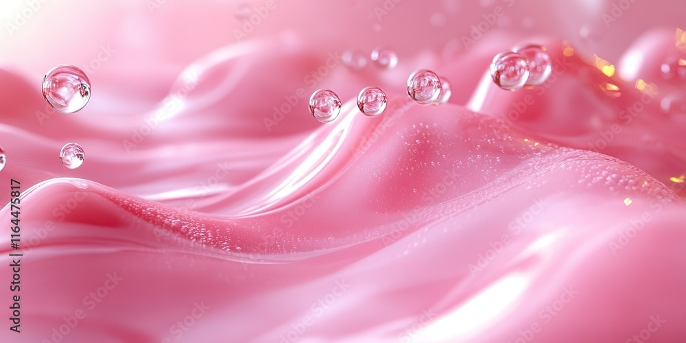 Poster bright pink waves with bubbles create a surreal and calming atmosphere in a soft texture display
