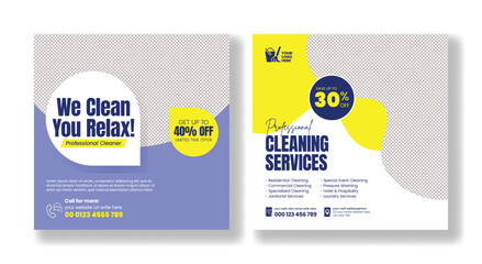 Housemaid and housekeeper service social media posts, banners, business promotional ads, Cleaning service square flyer and poster template design