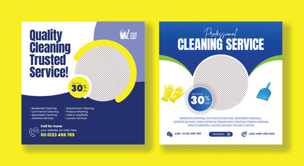 Cleaning service social media posts, banners, business promotional ads, Maid service social media banners, or web banner template designs. Housekeeping, wash, clean or repair service marketing flyer