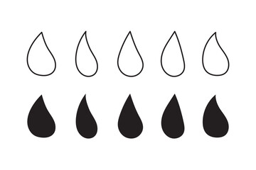water drop icon set. simple water droplet symbol. transparent png and vector illustration.