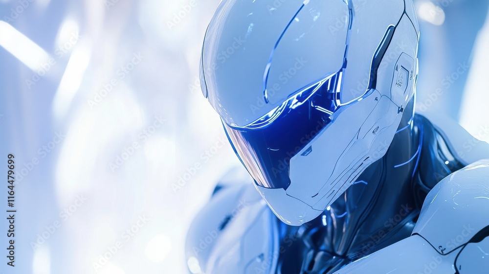 Poster futuristic robot with glowing effects on isolated background
