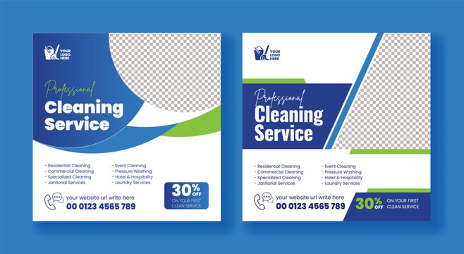 Housemaid and housekeeper service social media posts, banners, business promotional ads, Cleaning service square flyer and poster template design