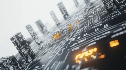 High-Tech Analytics with Glowing Effects on White Background