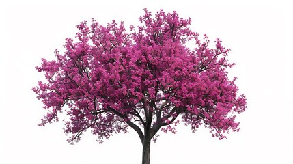 A vibrant redbud tree with bright pink flowers, captured in intricate detail and isolated cleanly.