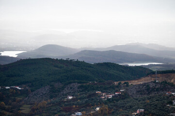 Kruja Mountains rough nature landscape with dark clouds near Kruje, Durres, Albania