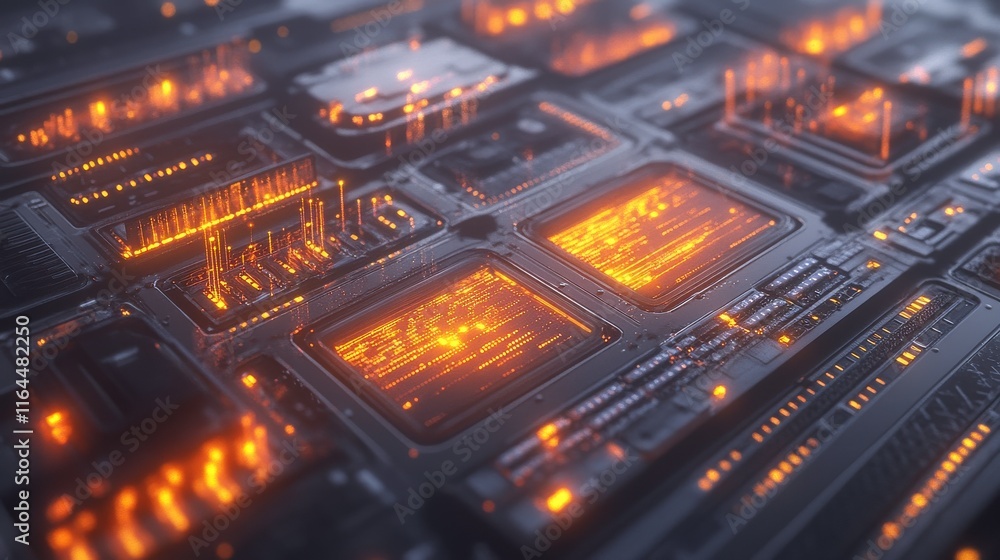 Poster high-tech elements with glowing effects on isolated background