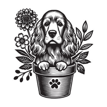 recommend clip art: Cocker Spaniel   In A Flower Pot dog Design Svg