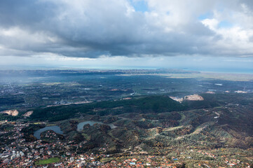 Fototapeta premium Kruja Mountains rough nature landscape with dark clouds near Kruje, Durres, Albania