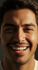 Obraz premium Close up of Hispanic Man face, Happy Laugh Laughing Expression, Zoom In, Zoomed Portrait 