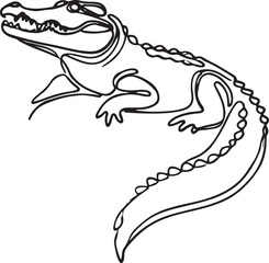 Simple Crocodile Line vector Illustration on White. Minimalist Art Design