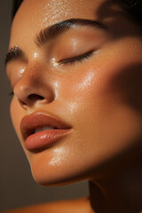 Fototapeta premium Closeup Portrait of a Beautiful Woman Model with Healthy, Glowing Skin Care