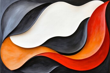 Abstract Red Orange Black White Waves Art Painting Texture Background