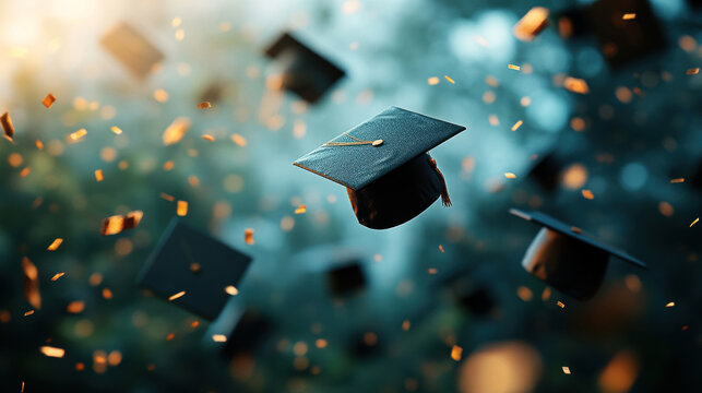 Graduation celebration with hats in the air campus event photography outdoor joyful moments