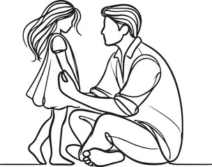 Simple Line Art of Father and Daughter – Minimalist Illustration