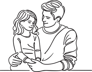 Simple Line Art of Father and Daughter – Minimalist Illustration