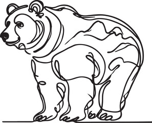 Wild Bear in Line Art. Minimalist Wildlife Illustration