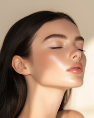 Naklejka premium Closeup Portrait of a Beautiful Woman Model with Healthy, Glowing Skin Care