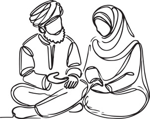 Minimalist Line Art of an Islamic Couple Sitting Together A Symbol of Love and Harmony