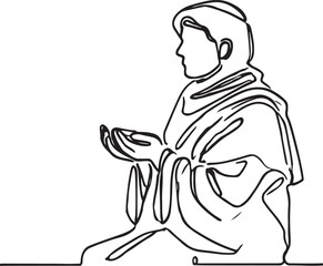 Simple Line Drawing of a Muslim in Ihram Clothing