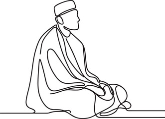 Simple Line Drawing of a Muslim in Ihram Clothing