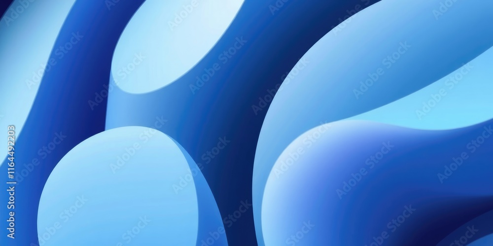 Poster smooth curves and rounded shapes in various shades of blue create an abstract and calming backdrop, 