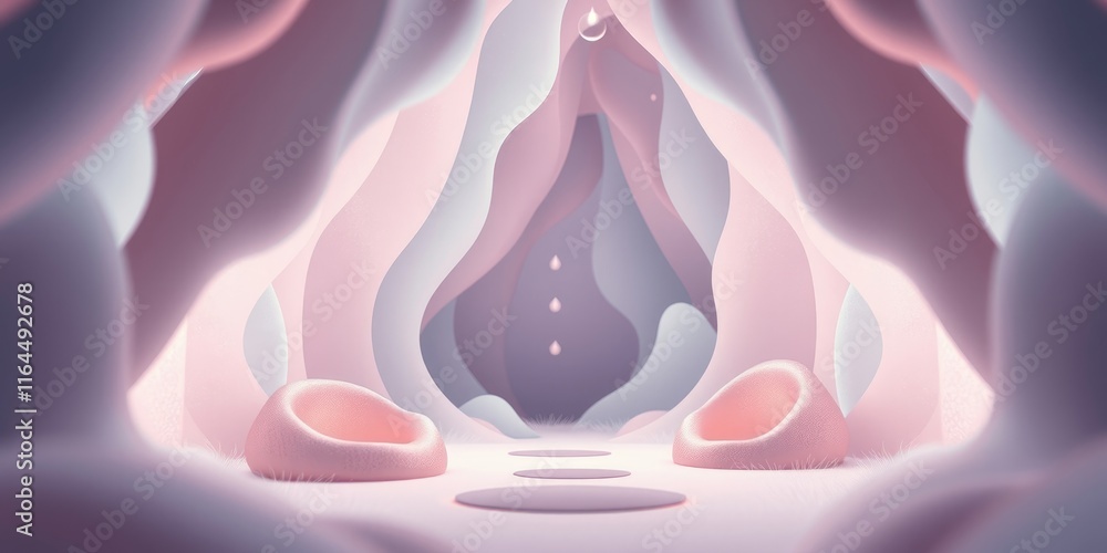 Aufkleber a serene cave features soft curves and gentle colors, creating an inviting atmosphere. light filters