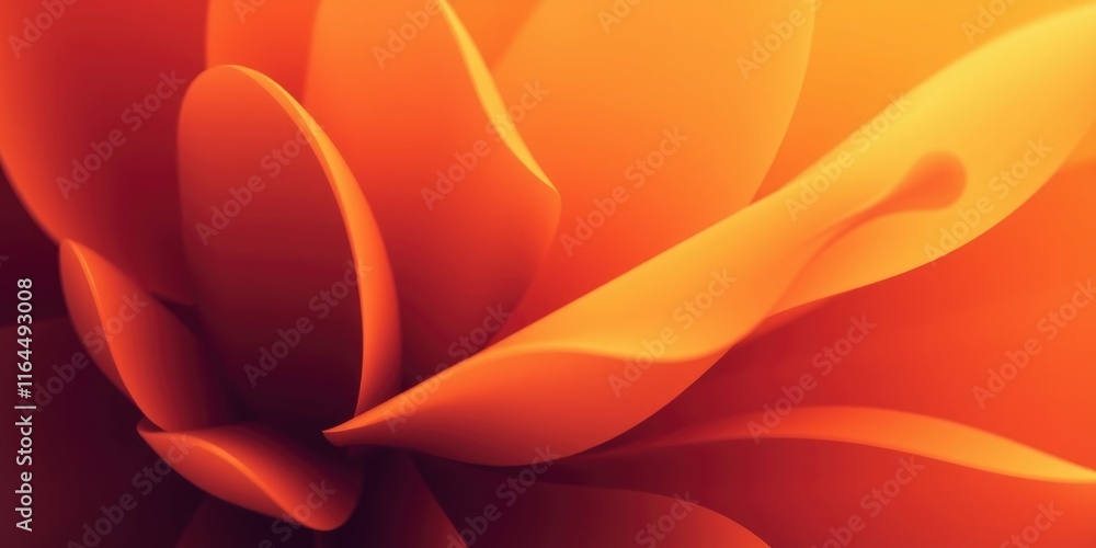 Poster close-up view of vibrant orange flower petals showcasing smooth curves and gradients of color, creat