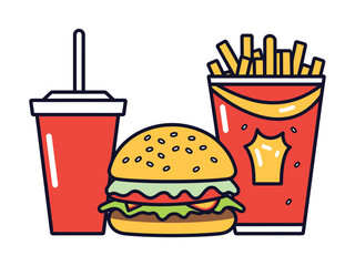Fast Food Icon Fries, Burger & Drink vector illustration.