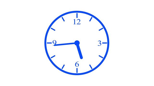 Animation of digital wall clock icon with moving arrows on white background.