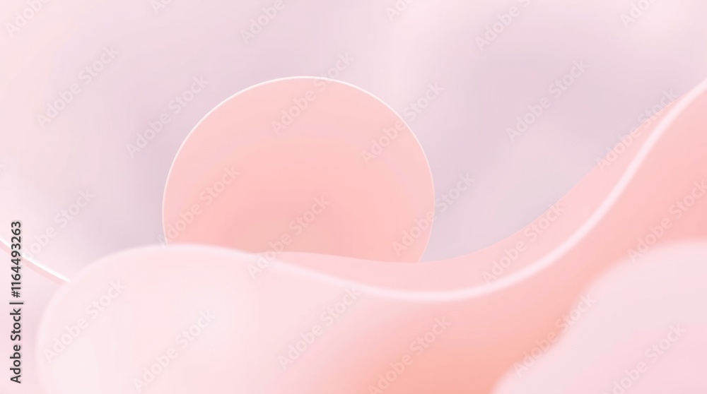 Poster this artwork features a soft pink backdrop with flowing shapes and curves, creating a sense of calm 