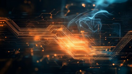 Obraz premium swirling blend of translucent smoke-like energy and glowing circuits