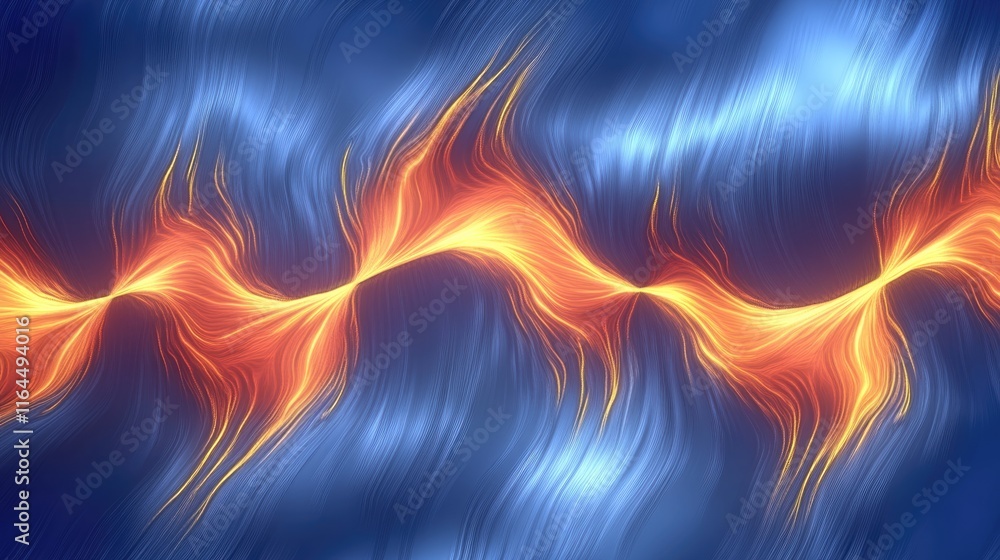 Poster bright orange waves elegantly flow across a deep blue background, creating a captivating visual expe