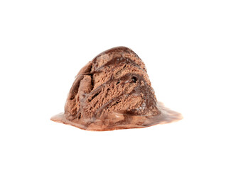 Melted chocolate ice cream isolated, real melting cocoa icecream drops, chocolate ice stain