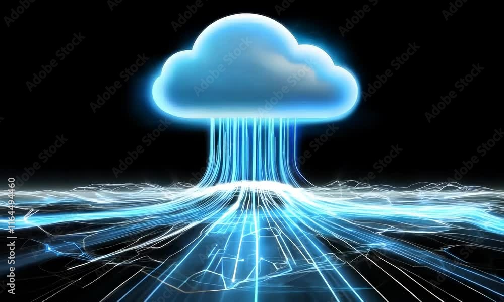 Poster cloud icon surrounded by digital icons representing ai, data, and machine learning
