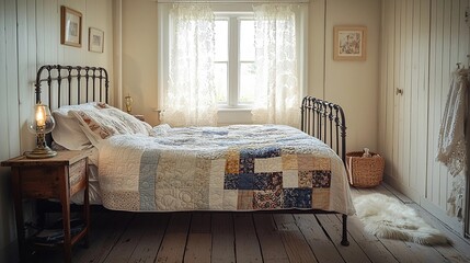 traditional irish bedroom with quilted bedspread