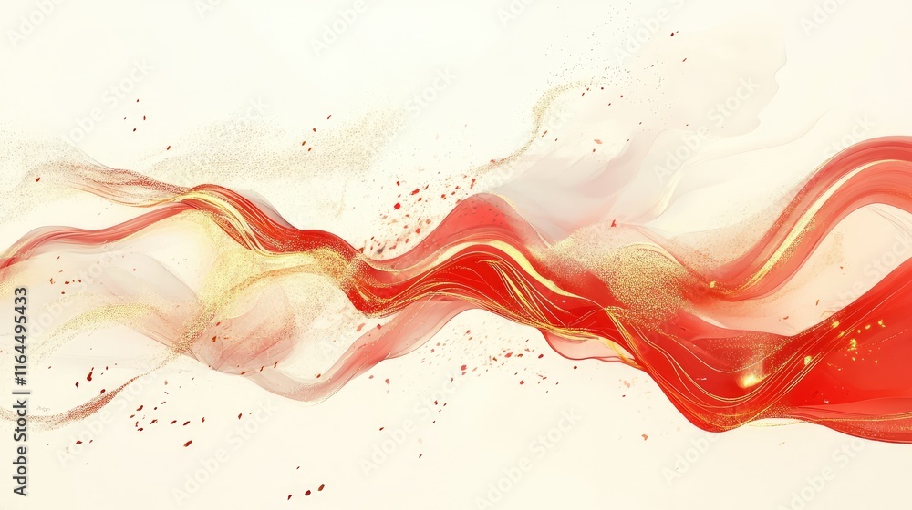 Poster minimalist chinese new year abstract art with flowing red and gold lines, creating a harmonious and 