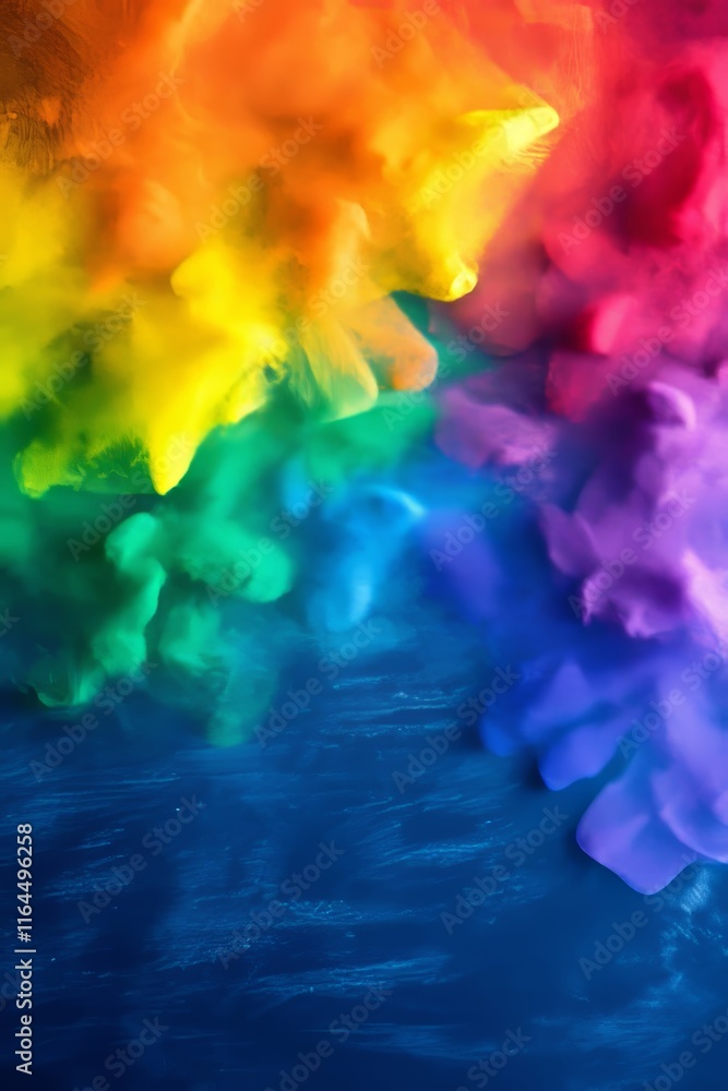 Poster vibrant rainbow smoke, colorful and abstract background design exploding with a spectrum of hues