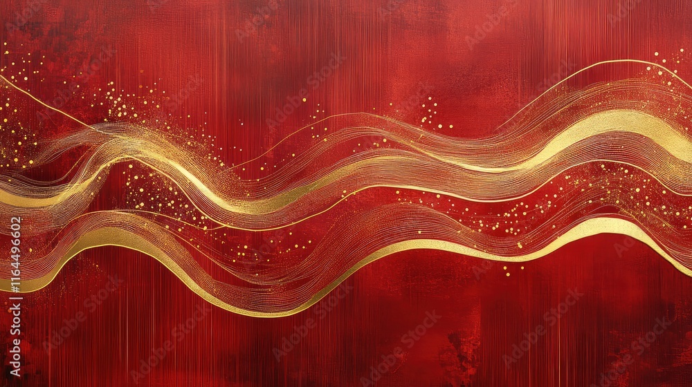 Poster minimalist chinese new year abstract art with flowing red and gold lines, creating a harmonious and 